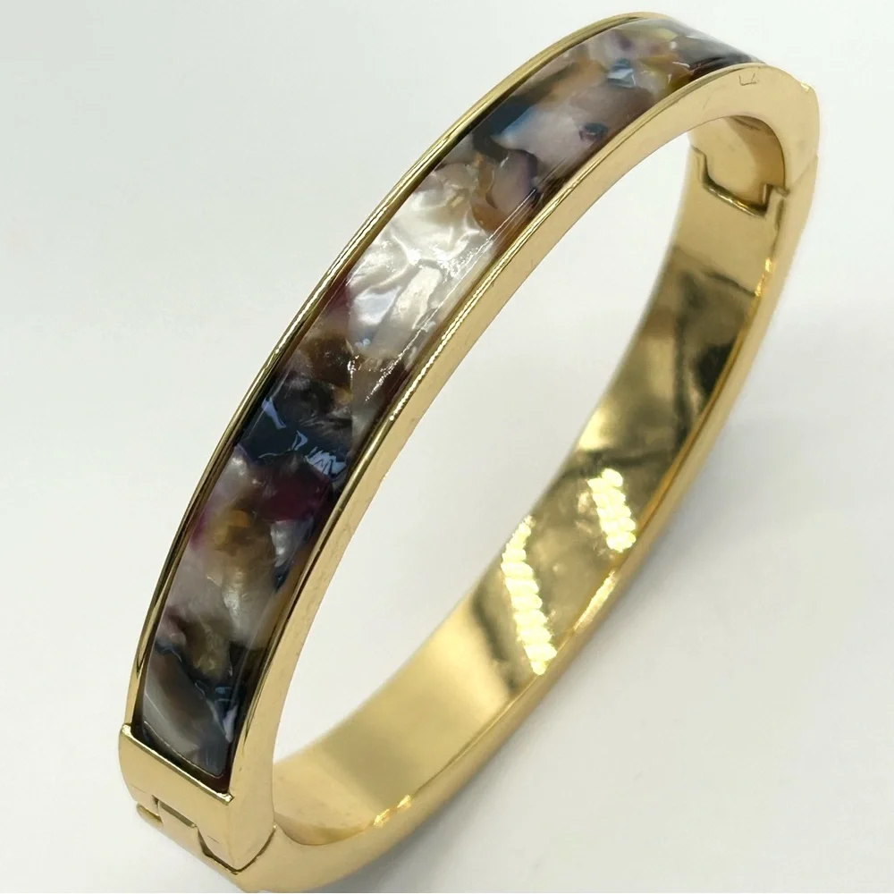 J. Crew Jewel Tone Mother of Pearl Hinged Bangle Bracelet